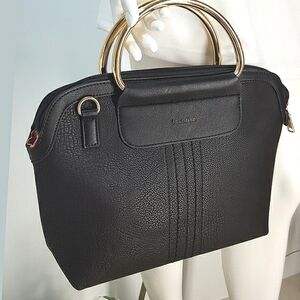 Bosalina🖤Black Textured Faux Leather Bag/Handbag W Round Golden Handel